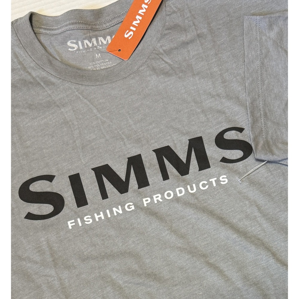SIMMS Logo - Men's Cinder Heather Gray Fishing Tshirt - Medium - NWT‎ - NEW